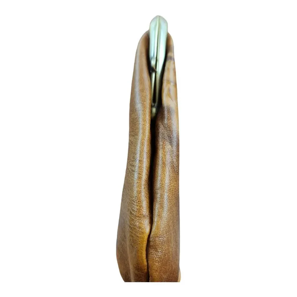 Patricia Nash Savena tooled brown leather clutch kisslock wallet missing strap